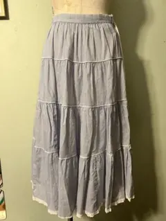 水色 コットン フレアスカート ティアード