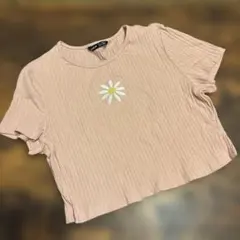 匿名配送 SHEIN 半袖 Tシャツ デイジー刺繍 リブ ピンク XLのサムネイル