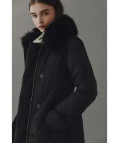 ファー付きダブルブレストロングダウンジャケット