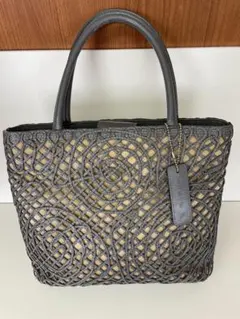 グレー 編み込みデザイン トートバッグ