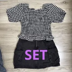 GU 150 140 デニム　ミニスカート　スカパン　トップス　リッカリッカ