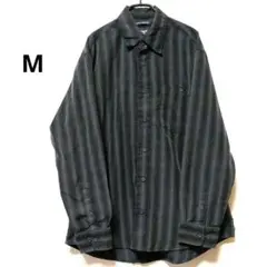 Haggar ハガー ポリシャツ M相当 黒系ストライプ とろみ素材 US古着