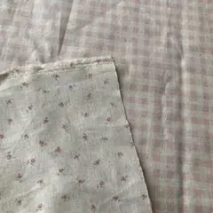 綿麻生地 ピンクチェック柄 小花柄　112×108㎝