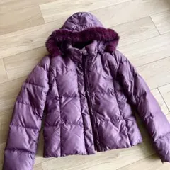 ヒロタ ラビットファー フード付き ダウンコート 紫 パープル 毛皮 フェザー