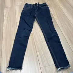 JEANASiS ダークブルー スキニーデニム フリンジ裾