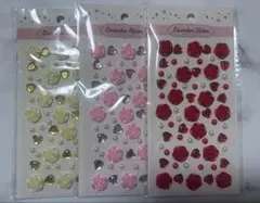 デコレーションシール　バラ　ハート　暖色　3個セット