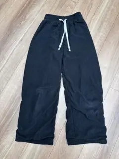 【裏起毛あり】リブ編み黒カジュアルパンツ