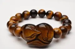 狐彫刻 タイガーアイ　30x23mm　天然石パワーストーンブレスレット玉10mm