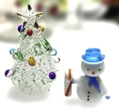 ミニチュア　 クリスマスツリーとスノーマン