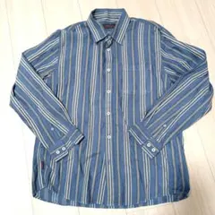 INSPIRE 青と黄色のストライプ長袖シャツ1128番