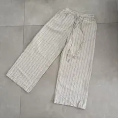 リネン　ピンストライプ柄 ワイドパンツ イージーパンツ