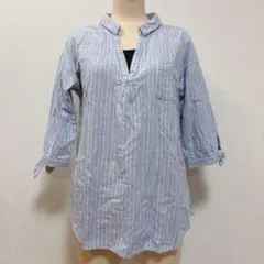 HusHusH 七分袖シャツ　青と白のストライプ　【Ｌ/3】　ワールド