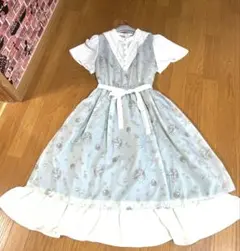 【美品】axes femme ティータイム柄 シフォンワンピースサックス 水色のサムネイル