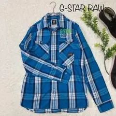 【Don様】G-STAR RAW ジースターロゥ 青 チェック柄 長袖 刺繍 M