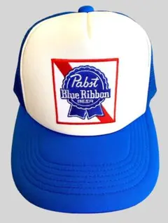 パブストブルーリボンビアー ワッペン付き メッシュキャップ 青×白 新品未使用品