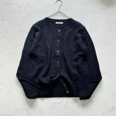 Freude ニットカーディガン 長袖（L）黒/ブラック かぎ編み クルーネック