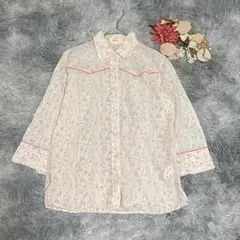 ハッシュアッシュ（M）長袖 シャツ 花柄 ラメ入 綿混 ナチュラル 冷房対策
