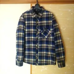 ナノユニバース×西川ダウン フランス産ダウン入シャツジャケット 青チェック L