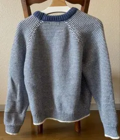 青と白のストライプ ニットセーター 長袖