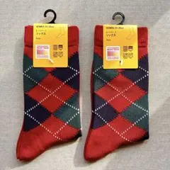 UNIQLO ユニクロ ヒートテック ソックス アーガイル 赤色 2足セット
