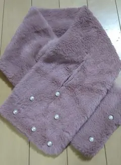 ファー ピンク マフラー パール付き