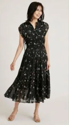 SNIDEL 花柄　シフォン　ウエストシャーリングシフォンワンピース