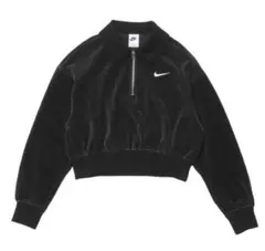 【NIKE】クロップド ベロアトップス ハーフジップ ブラック L