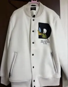 ZARA 刺繍 スタジャン ホワイト Lサイズ