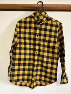 UNIQLO メンズ フランネルチェックシャツ（長袖）M イエロー ブラック