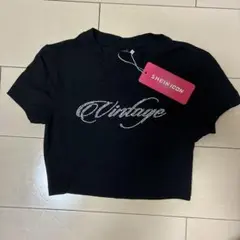 SHEIN ヴィンテージ風 クロップドTシャツ M ブラック