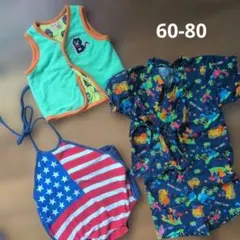 ベビー服 3点セット 60-80cm 甚平　ベスト　おもしろロンパースのサムネイル