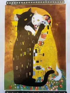 猫の接吻 クリムト 風 新品 パロディーアート ポリエステル キャンバス