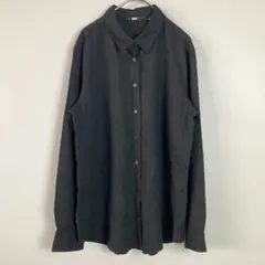 UNIQLO(L)レーヨンブラウス/長袖シャツ/黒/無地/ボタンシャツ