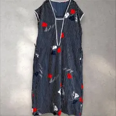 ヴィンテージ【L-XL】ストライプ 花柄 ロングワンピース レトロ 希少 1点物