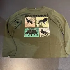 【古着☆サイズ140】長袖　ロンT 動物　サイ　オオカミ　チーター　ライオン　緑