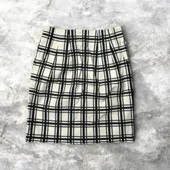 【美品】ホワイト ブラック チェック タイトスカート