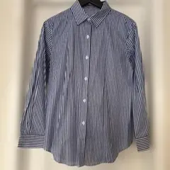 レディース青と白のストライプ 長袖シャツＳ