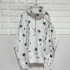 長袖パーカー M 星柄(ホワイト/ブラック)ハーフジップ