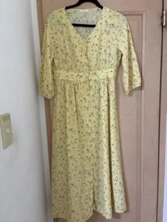 COLZA 花柄 Vネック ワンピース イエロー Lサイズ