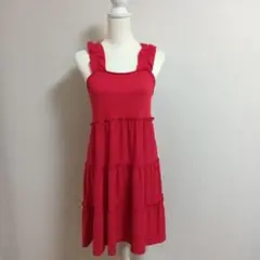 レッド ノースリーブ ミニワンピース