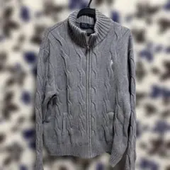 ラルフローレン ケーブルニット フルジップカーディガン グレー ＸＬ