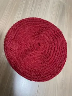赤　ザク編み　ベレー帽
