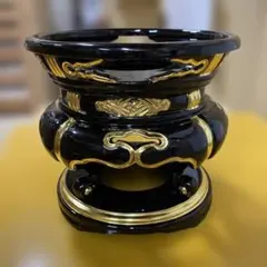 アウトレット仏具】木製 りん台 丸金台（黒塗り）5寸 直径15cm 