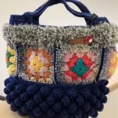 ハンドメイド グラニーバッグ ネイビー