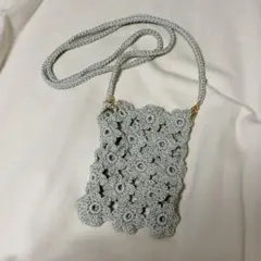 ハンドメイド 花モチーフ スマホポシェット（かぎ針編み／ナチュラル）