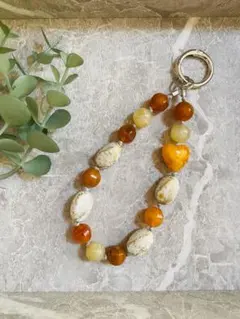 【2026デザイン・オレンジゴールドカラー】ハンドメイドビーズストラップ