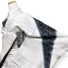 訪問着　身丈170　裄70　横縞　渦文様　モノトーン　正絹　着物　032b p