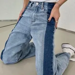 SHEIN DAZY ツートーン ワイドレッグ ジーンズ バイカラー S 新品
