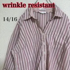 wrinkle resistant レディース ストライプ 長袖シャツ