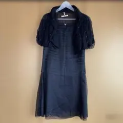 結婚式　パーティー　お呼ばれ　ビーズ付ボレロ&ワンピース黒　２点セット